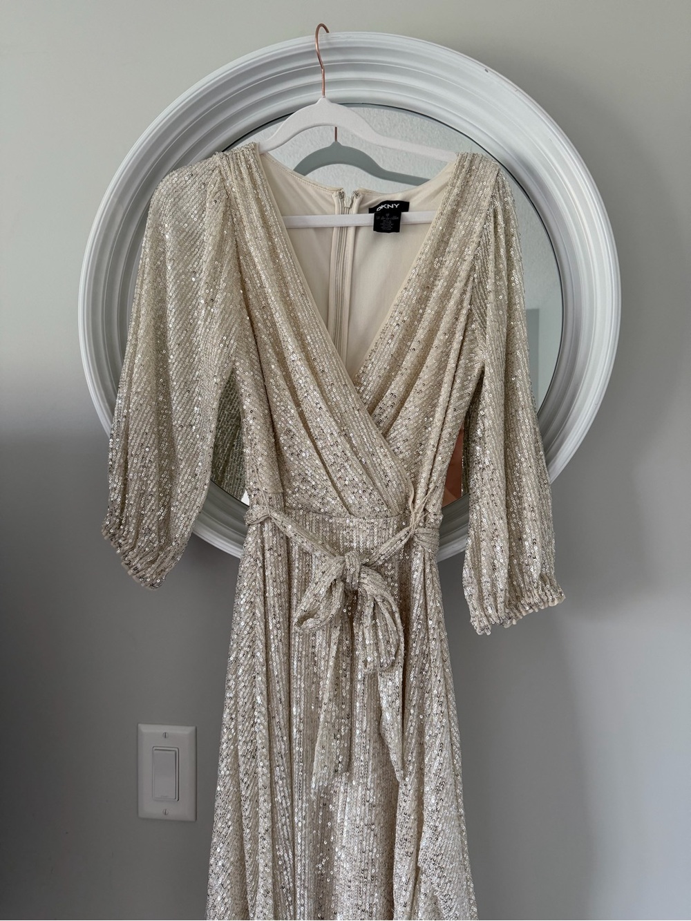 DKNY Sequin Wrap Midi Dress - Champagne Gold - Picture 2 of 5
